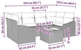 7 darabos kerti kanapé szett párnákkal, fekete poli rattan