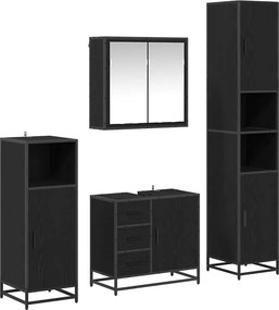 vidaXL Fürdőszoba bútor szett fiókkal 4 pcs Fekete tölgy Faanyag