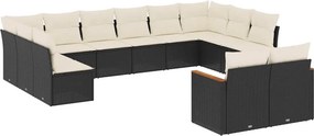 vidaXL 12 részes fekete polyrattan kerti ülőgarnitúra párnákkal