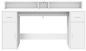 fehér szerelt fa íróasztal LED-világítással 160 x 55 x 91 cm