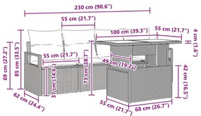 5 Részes Kert Sofa Szett Párnákkal Barna Poli Rattan, 2-Fős Kert Sofa Párnákkal Barna Poli Rattan