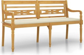 vidaXL tömör tíkfa Batavia pad krémszínű párnával 150 cm