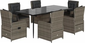 vidaXL 7 részes szürke polyrattan kerti étkezőgarnitúra párnával