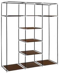 barna szövet ruhaszekrény rekeszekkel és rudakkal 150x45x175cm