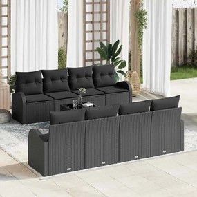 Kerti Kanapé Szett 7 pcs Fekete 55 x 55 x 37 cm polirattan