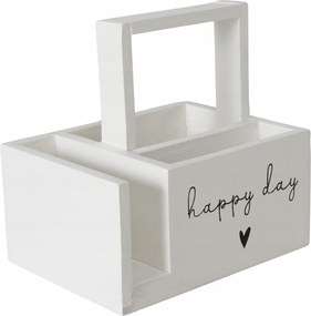 Fa Konyhai Edényrendező Fehér, Fogantyúval 20 X 20 X 15 CM