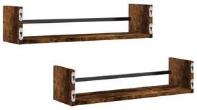 2 db füstös tölgy színű fali polc rúddal 60 x 16 x 14 cm