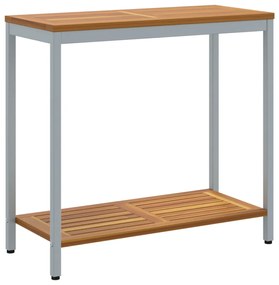 Kültéri Asztal Természetes és Szürke 35x80x75 cm Tömör Fa és Acél