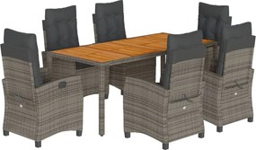 vidaXL 7 részes szürke polyrattan kerti étkezőgarnitúra párnával