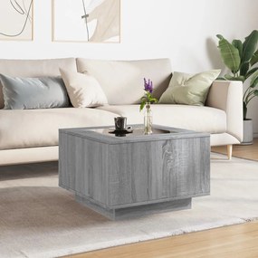 Szürke sonoma szerelt fa dohányzóasztal LED-del 60 x 60 x 40 cm