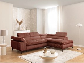 Terrakotta színű kordbársony sarokkanapé (jobb oldali-L alakú) Marbeya – Ropez