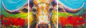 Kép - Festett tehén (órával) (90x30 cm)