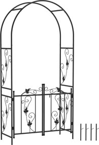 Outsunny Fém Kerti Ív Kapuval Mászó Növényekhez, Esküvői és Party Ív, 2.2x1 m, Fekete | Aosom