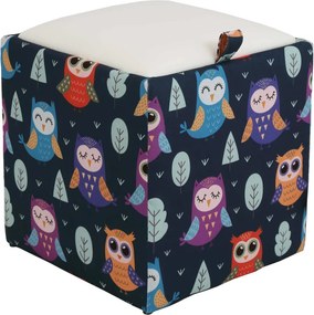 Box puff - bagoly mintás szövet / fehér műbőr R