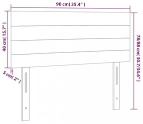 sötétszürke bársony LED-es fejtámla 90x5x78/88 cm