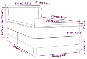 sötétkék bársony rugós ágy matraccal 90 x 200 cm