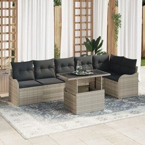 7 darabos kerti kanapé szett párnákkal világosszürke poly rattan, 2 személyes kerti kanapé párnákkal világosszürke poly rattan