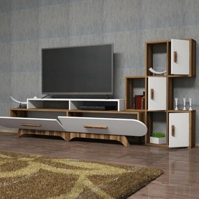 Flora S White and Walnut TV-szekrény szekrénnyel