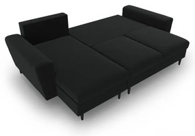 Fekete bársony kinyitható tárolóhelyes sarokkanapé Kyoto – Cosmopolitan Design