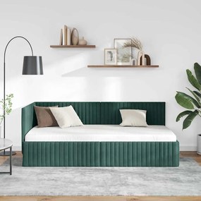 Sarokágy keret fejtámlával Sötétzöld 90 x 200 cm Bársony
