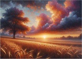 Üveg kép – Naplemente a mezőn (70x50 cm)