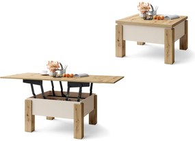 Mazzoni OSLO Artisan Tölgy/Bézs (Pezsgő) - NYITHATÓ/MAGASÍTHATÓ DOHÁNYZÓASZTAL ÉTKEZŐASZTAL ÉS DOHÁNYZÓASZTAL EGYBEN