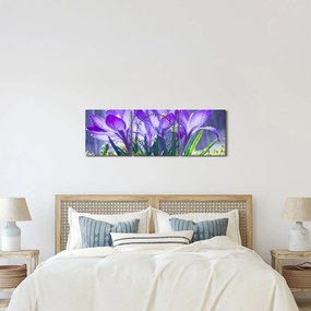Virágok az esőben képe (órával) (90x30 cm)