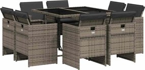 vidaXL 9 részes szürke polyrattan kerti étkezőgarnitúra párnával