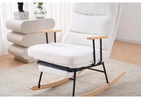 Hintaszék fa lábakkal, plüss szövettel, 4 fokozatban állítható háttámlával,  fehér