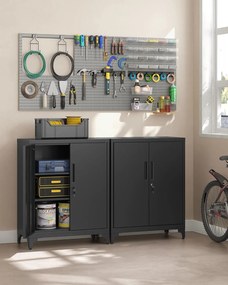Iratszekrény, többfunkciós garázsszekrény, irodai szekrény 2 ajtóval fekete színben