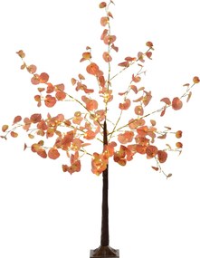 HOMCOM Mesterséges Őszi Eucalyptus Fa 150 cm-es Fényfüzérrel és Talppal - Karácsonyi Dekoráció Belső és Kültéri Használatra Narancssárga | Aosom