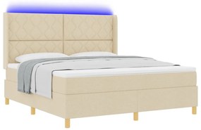 Boxspring Ágy Mattal és LED Fényekkel Krém 180x200 cm Textil