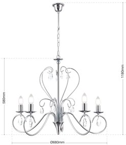 Orion LU 1658/5 - Kristály csillár láncon ALESSIA 5xE14/40W/230V fényezett króm