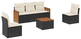 6 részes fekete polyrattan kerti ülőgarnitúra párnákkal