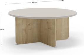 Krémszínű-natúr színű kerek dohányzóasztal tölgyfa dekorral ø 80 cm Hillary – Marckeric