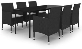 vidaXL 7 részes polyrattan és üveg kerti étkezőgarnitúra párnákkal