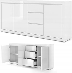 Komód 200 cm Bello Bianco IV fehér matt (test) fehér fényes (frontok)