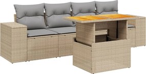 vidaXL 5 részes bézs polyrattan kerti ülőgarnitúra párnákkal