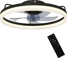 HOMCOM Ø50 cm LED mennyezeti ventilátor lámpával, 40 W — fordítható DC motor, csendes, távirányító, 6 seb., 3 színhőmérséklet, időzítő — fekete | Aoso