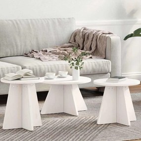 Dohányzóasztal 3 pcs Fehér 49 x 49 x 30 cm Tömör fenyőfa