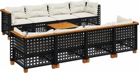 vidaXL 9 részes fekete polyrattan kerti ülőgarnitúra párnákkal