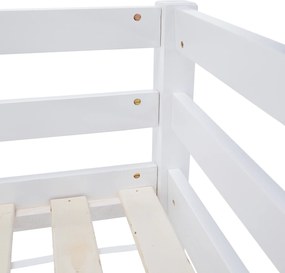 Emeletes ágy, 90x200, tömör fa, fehér, INEZA