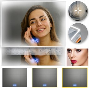 Fűthető Led-es Megvilágított Tükör 80x60cm Téglalap Alakú Fürdőszobai Érintőképernyős