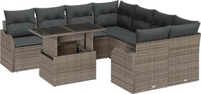 vidaXL Kerti Kanapé Szett párnával 9 pcs Szürke Poli rattan