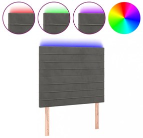 sötétszürke bársony LED-es fejtámla 80x5x118/128 cm