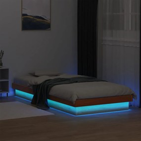 viaszbarna tömör fenyőfa LED-es ágykeret 100 x 200 cm
