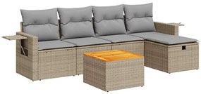 vidaXL 6 részes bézs polyrattan kerti ülőgarnitúra párnával