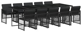 11 részes fekete polyrattan kerti étkezőgarnitúra párnákkal