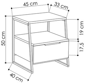 Éjjeliszekrény PAL 50x45 cm fehér/fekete