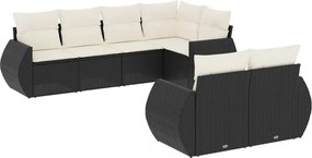 vidaXL 7 részes fekete polyrattan kerti ülőgarnitúra párnával